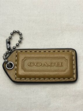 Coach Tan Leather Hang Tag with Silver Ball Chain